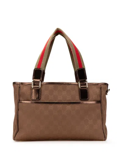 Pre-owned Gucci 2000-2015 Gg Canvas Web Tote Bag In Brown
