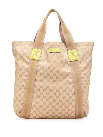 Pre-owned Gucci 2000-2015 Gg Canvas Web Tote Bag In Brown