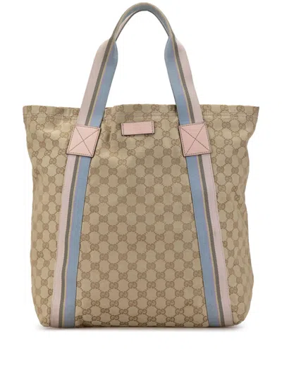Pre-owned Gucci 2000-2015 Gg Canvas Web Tote Bag In 褐色