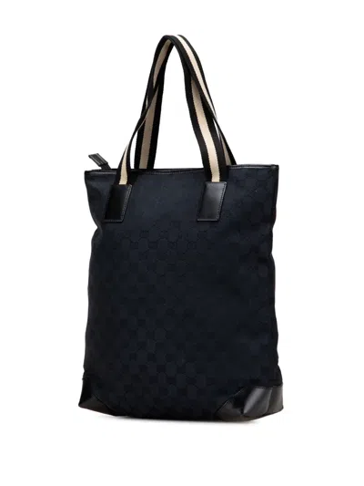 Pre-owned Gucci 2000-2015 Gg Canvas Web Tote Bag In Black