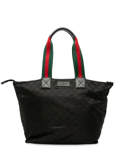 Pre-owned Gucci 2000-2015 Gg Canvas Web Tote Bag In Black