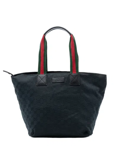 Pre-owned Gucci 2000-2015 Gg Canvas Web Tote Bag In Black