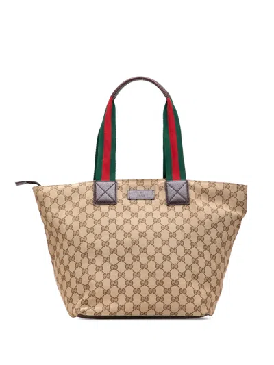 Pre-owned Gucci 2000-2015 Gg Canvas Web Tote Bag In Brown