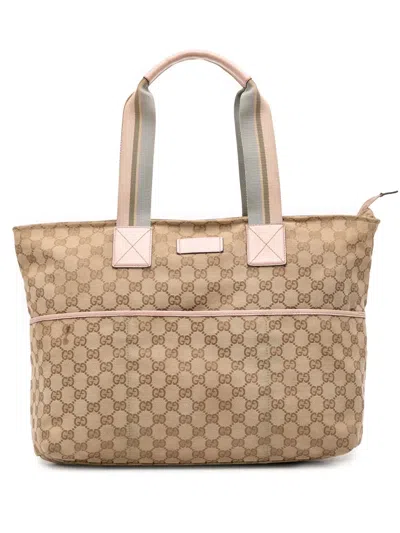 Pre-owned Gucci 2000-2015 Gg Canvas Web Tote Bag In Brown