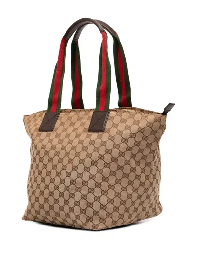 Pre-owned Gucci 2000-2015 Gg Canvas Web Tote Bag In Brown