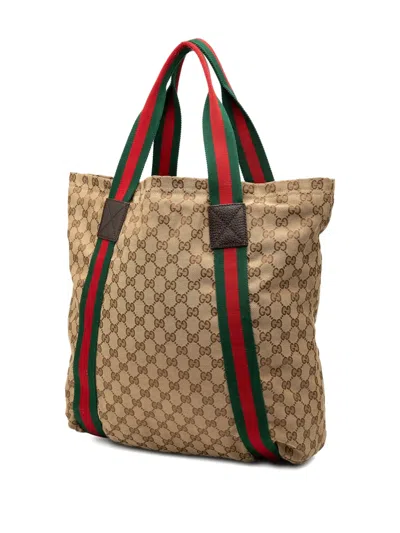 Pre-owned Gucci 2000-2015 Gg Canvas Web Tote Bag In Brown