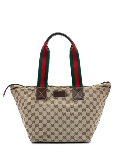 Pre-owned Gucci 2000-2015 Gg Canvas Web Tote Bag In Brown
