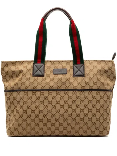 Pre-owned Gucci 2000-2015 Gg Canvas Web Tote Bag In Brown