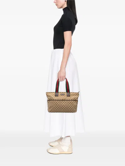 Pre-owned Gucci 2000-2015 Gg Canvas Web Tote Bag In Brown