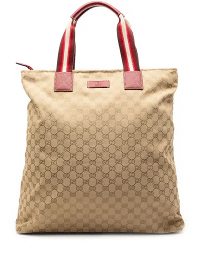 Pre-owned Gucci 2000-2015 Gg Canvas Web Tote Bag In Brown