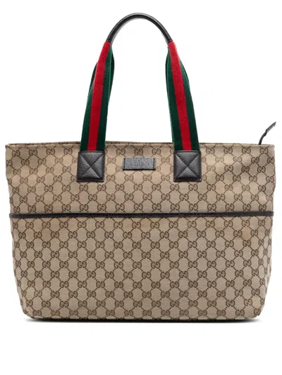 Pre-owned Gucci 2000-2015 Gg Canvas Web Tote Bag In Brown