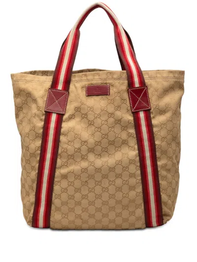 Pre-owned Gucci 2000-2015 Gg Canvas Web Tote Bag In Brown
