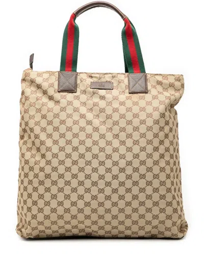 Pre-owned Gucci 2000-2015 Gg Canvas Web Tote Bag In Brown