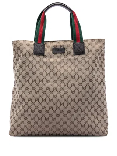 Pre-owned Gucci 2000-2015 Gg Canvas Web Tote Bag In Brown