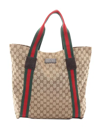 Pre-owned Gucci 2000-2015 Gg Canvas Web Tote Bag In Brown