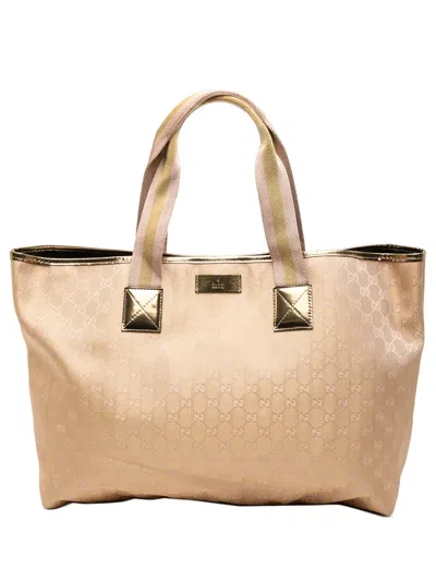 Pre-owned Gucci 2000-2015 Gg Canvas Web Tote Bag In Gold