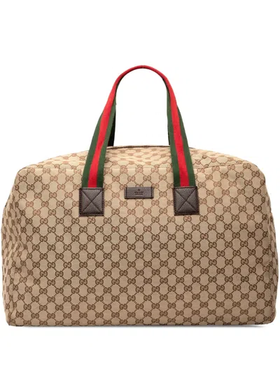 Pre-owned Gucci 2000-2015 Gg Canvas Web Travel Bag In Brown