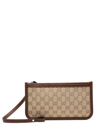 Pre-owned Gucci 2000-2015 Gg Canvas Wristlet Pouch In Brown