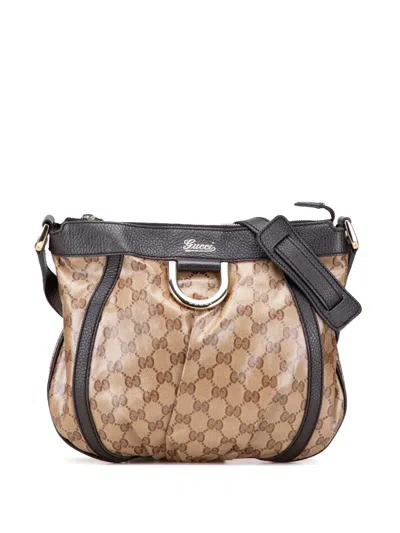 Pre-owned Gucci 2000-2015 Gg Crystal Abbey D Ring Crossbody Bag In Brown