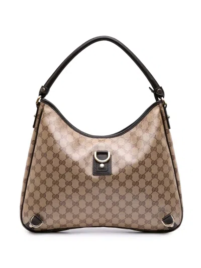 Pre-owned Gucci 2000-2015 Gg Crystal Abbey D-ring Shoulder Bag In Brown