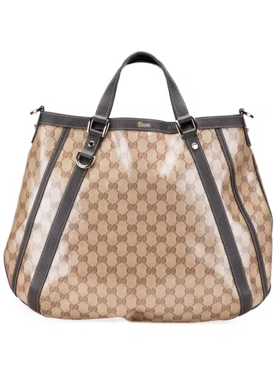 Pre-owned Gucci 2000-2015 Gg Crystal Abbey Satchel In Brown