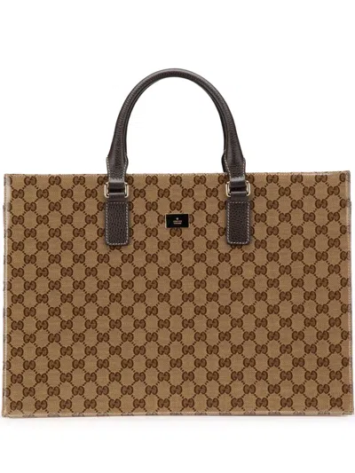 Pre-owned Gucci 2000-2015 Gg Crystal Business Bag In Brown