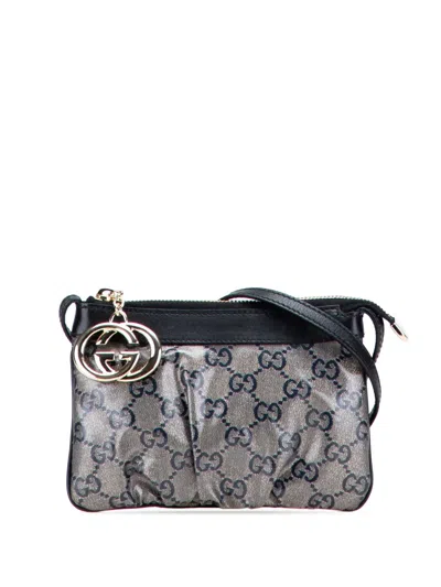 Pre-owned Gucci 2000-2015 Gg Crystal Interlocking G Crossbody Bag In Black