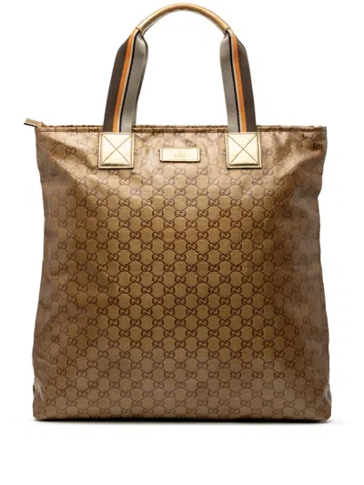 Pre-owned Gucci 2000-2015 Gg Crystal Vertical Web Tote Bag In Gold