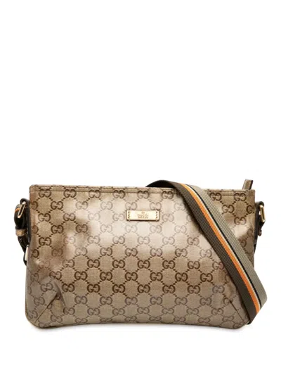 Pre-owned Gucci 2000-2015 Gg Crystal Web Crossbody Bag In Brown