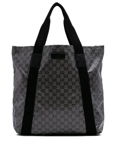 Pre-owned Gucci 2000-2015 Gg Crystal Web Tote Bag In Gray