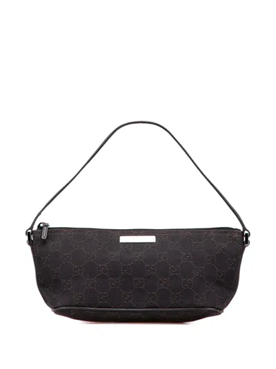 Pre-owned Gucci 2000-2015 Gg Denim Boat Shoulder Bag In Brown