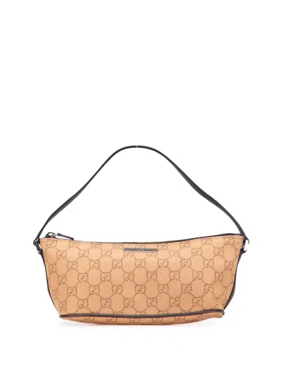 Pre-owned Gucci 2000-2015 Gg Denim Boat Shoulder Bag In Brown