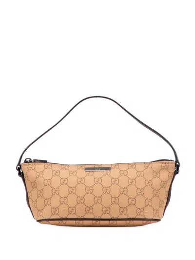 Pre-owned Gucci 2000-2015 Gg Denim Boat Shoulder Bag In Brown