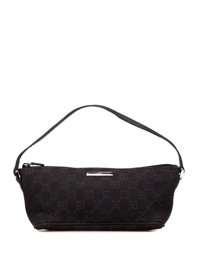 Pre-owned Gucci 2000-2015 Gg Denim Boat Shoulder Bag In Brown