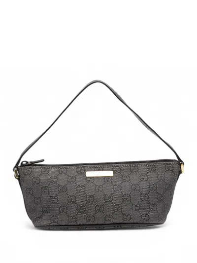 Pre-owned Gucci 2000-2015 Gg Denim Boat Shoulder Bag In Gray