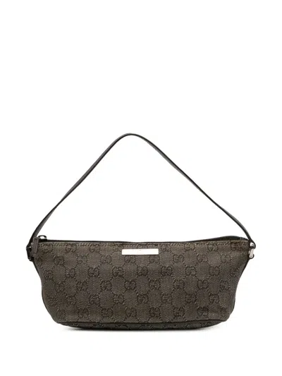 Pre-owned Gucci 2000-2015 Gg Denim Boat Shoulder Bag In Gray