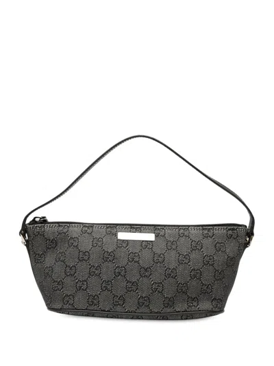 Pre-owned Gucci 2000-2015 Gg Denim Boat Shoulder Bag In Gray