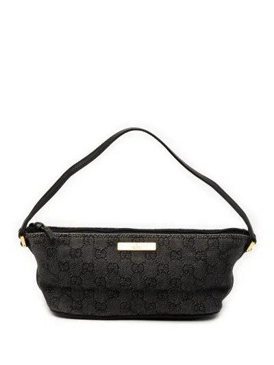 Pre-owned Gucci 2000-2015 Gg Denim Boat Shoulder Bag In Gray