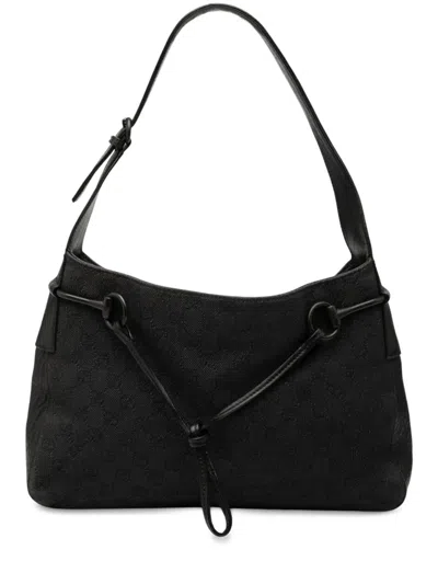 Pre-owned Gucci 2000-2015 Gg Denim Horsebit Shoulder Bag In Black