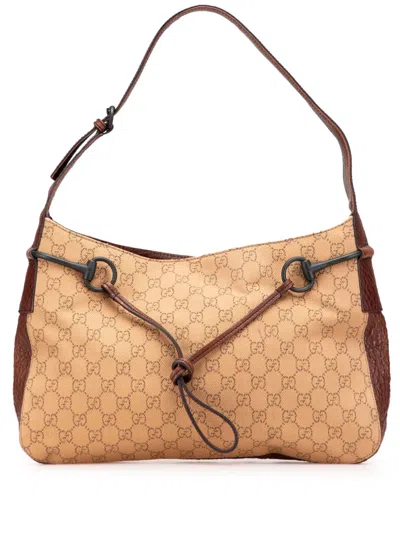 Pre-owned Gucci 2000-2015 Gg Denim Horsebit Shoulder Bag In Brown