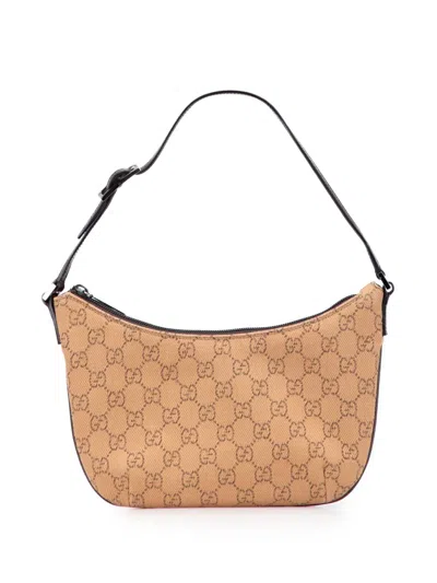 Pre-owned Gucci 2000-2015 Gg Denim Shoulder Bag In Brown