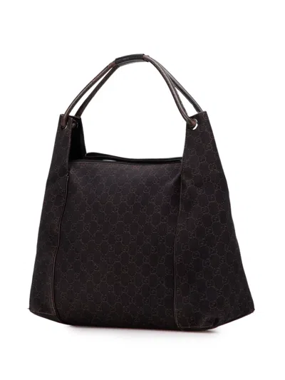 Pre-owned Gucci 2000-2015 Gg Denim Shoulder Bag In Brown