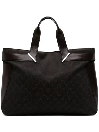 Pre-owned Gucci 2000-2015 Gg Denim Tote Bag In Brown