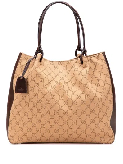 Pre-owned Gucci 2000-2015 Gg Denim Tote Bag In Brown