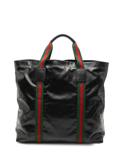 Pre-owned Gucci 2000-2015 Gg Imprime Web Tote Bag In Black