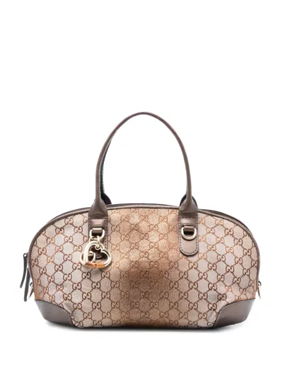 Pre-owned Gucci 2000-2015 Gg Lurex Heart Bit Satchel In Brown