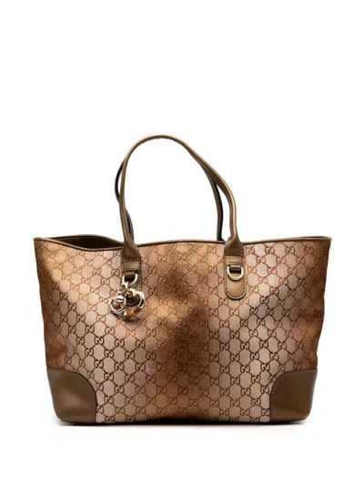 Pre-owned Gucci 2000-2015 Gg Lurex Heart Bit Tote Bag In Brown
