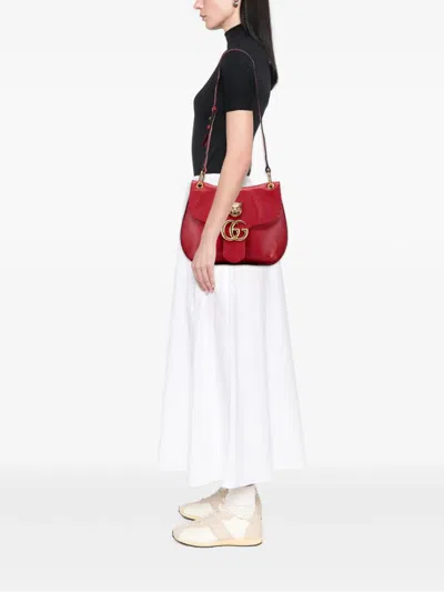 Pre-owned Gucci 2000-2015 Gg Marmont Leather Animalier Crossbody Bag In Red