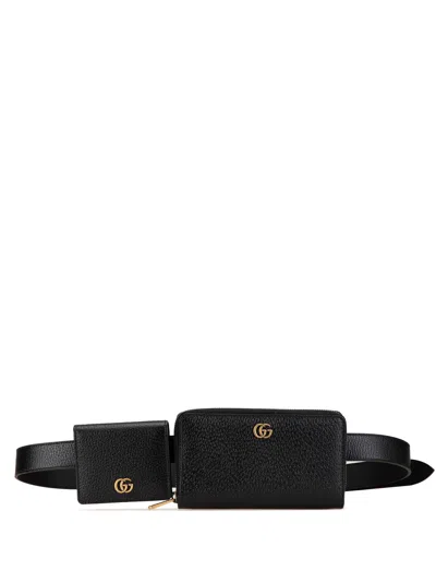 Pre-owned Gucci 2000-2015 Gg Marmont Leather Double Belt Bag In Black