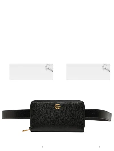 Pre-owned Gucci 2000-2015 Gg Marmont Leather Double Belt Bag In Black